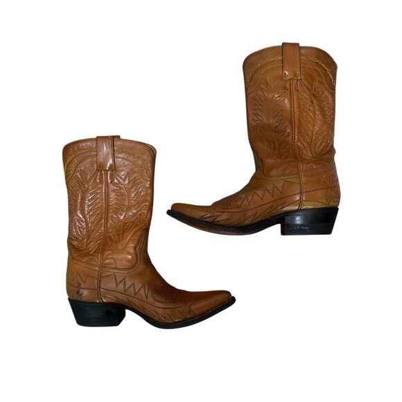 Vintage Cisco Western Leather Boots Mens 9.5 Camel Cowboy Embroidered Riding - Picture 10 of 14